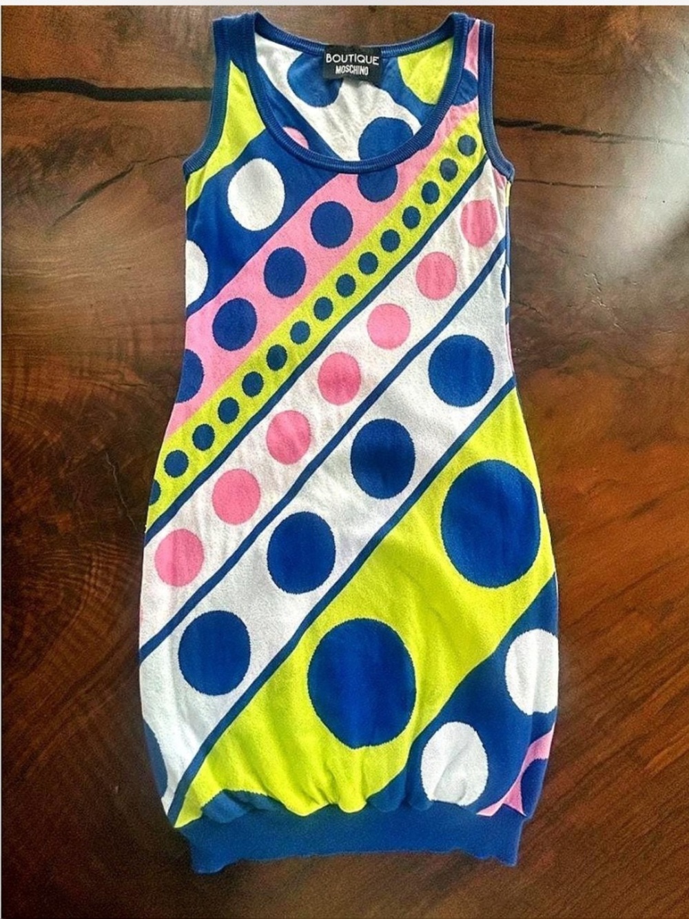 Boutique Moschino 2017 Neon Dot Knit Tank Mini Dress Size 6 - Picture 2 of 8